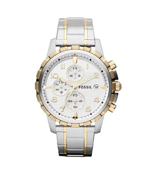 Fossil Men’s Dean Chronograph Watch FS4795 – 45 mm, Two-Tone Silver/Gold