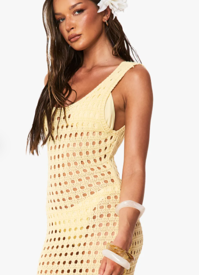 Boohoo Beach Crochet Scoop Back Tassel-Hem Maxi Dress – Lemon