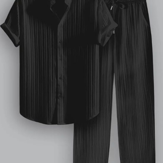 2pcs Men's Summer Casual Striped Polyester Outfit
