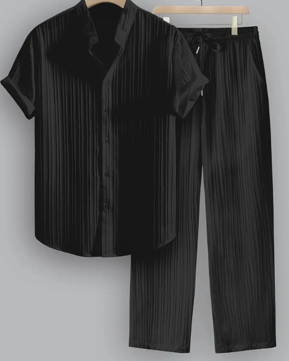 2pcs Men's Summer Casual Striped Polyester Outfit